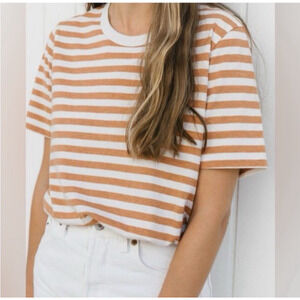 Jenni Kayne Cotton Yak Striped Crew Neck Short Sleeve Tee XS Preppy Quiet Luxury